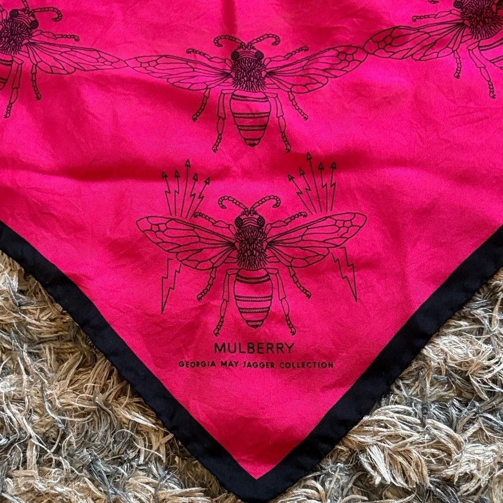 Mulberry Black Pink Bee Scarf 20” x 21”